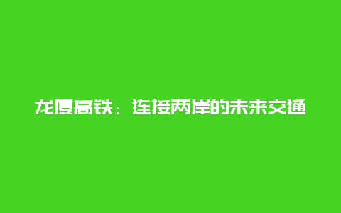 龙厦高铁：连接两岸的未来交通大动脉