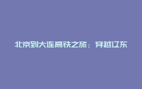 北京到大连高铁之旅：穿越辽东的便捷通道