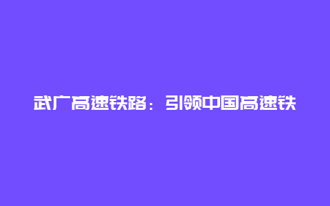 武广高速铁路：引领中国高速铁路的新时代