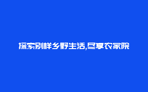 探索别样乡野生活,尽享农家院旅游的乐趣