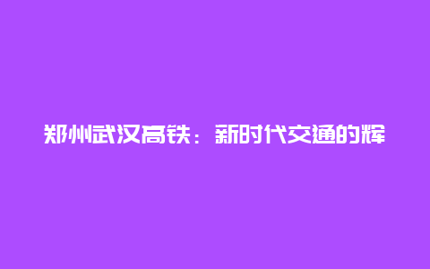 郑州武汉高铁：新时代交通的辉煌篇章