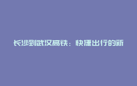 长沙到武汉高铁：快捷出行的新选择