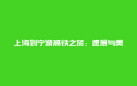 上海到宁波高铁之旅：速度与美的完美结合