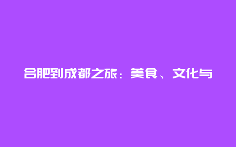 合肥到成都之旅：美食、文化与自然景观的探索