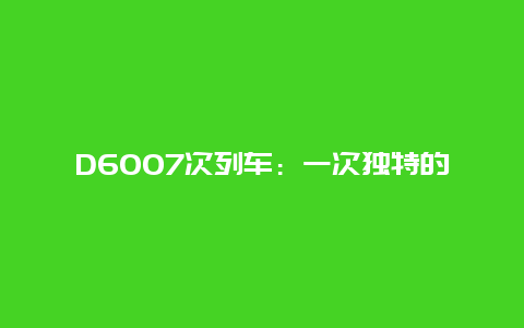 D6007次列车：一次独特的旅程