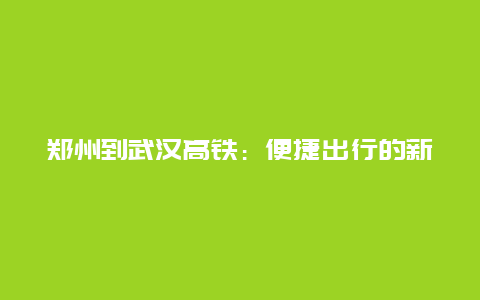 郑州到武汉高铁：便捷出行的新选择