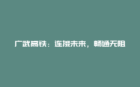 广武高铁：连接未来，畅通无阻的交通新篇章