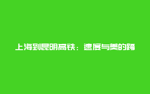 上海到昆明高铁：速度与美的跨越