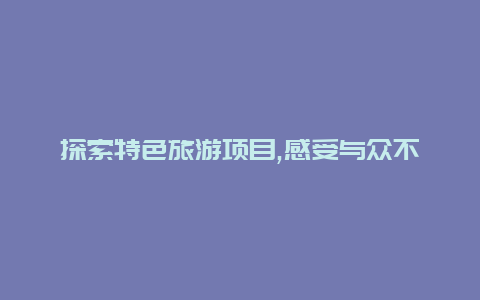 探索特色旅游项目,感受与众不同的旅行体验