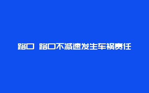 路口 路口不减速发生车祸责任划分