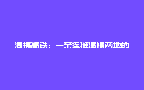 温福高铁：一条连接温福两地的快速通道