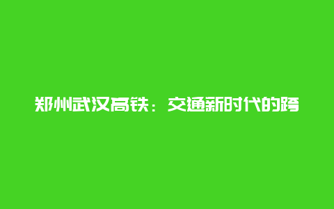 郑州武汉高铁：交通新时代的跨城脉搏