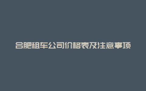 合肥租车公司价格表及注意事项