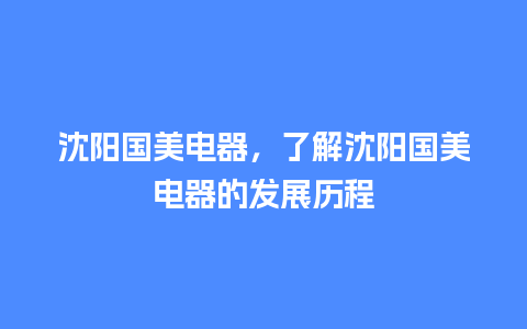 沈阳国美电器，了解沈阳国美电器的发展历程