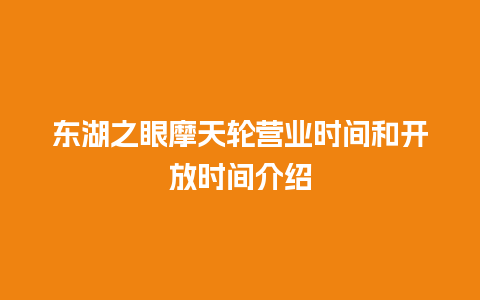 东湖之眼摩天轮营业时间和开放时间介绍