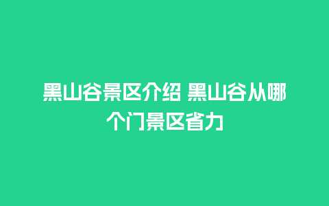 黑山谷景区介绍 黑山谷从哪个门景区省力