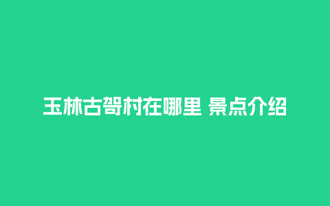 玉林古哿村在哪里 景点介绍