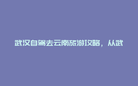 武汉自驾去云南旅游攻略，从武汉去云南自驾游最佳路线？