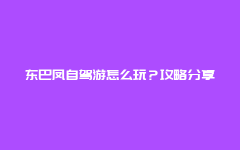 东巴凤自驾游怎么玩？攻略分享