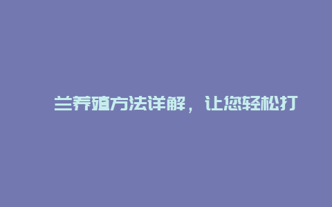 蕙兰养殖方法详解，让您轻松打造花园中的美丽兰花园