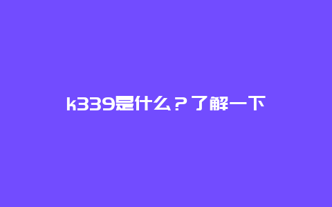 k339是什么？了解一下