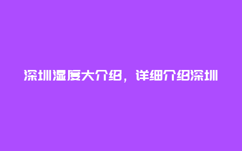 深圳湿度大介绍，详细介绍深圳的湿度状况