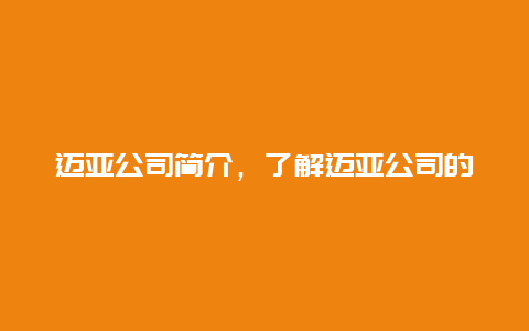 迈亚公司简介，了解迈亚公司的历史业务和发展