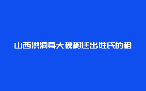 山西洪洞县大槐树迁出姓氏的相关规定和流程