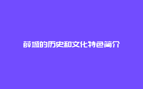 薛城的历史和文化特色简介