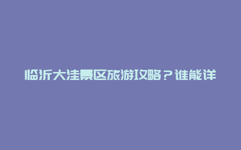 临沂大洼景区旅游攻略？谁能详细的给我介绍一下临沂的大洼？