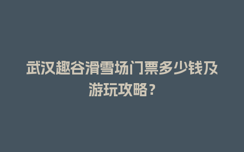 武汉趣谷滑雪场门票多少钱及游玩攻略？