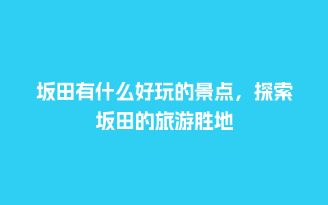 坂田有什么好玩的景点，探索坂田的旅游胜地