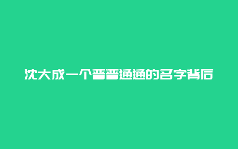 沈大成一个普普通通的名字背后的故事