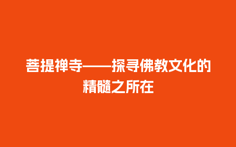 菩提禅寺——探寻佛教文化的精髓之所在