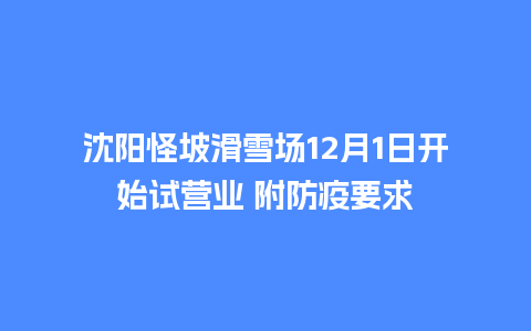 沈阳怪坡滑雪场12月1日开始试营业 附防疫要求