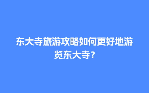 东大寺旅游攻略如何更好地游览东大寺？