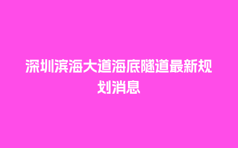 深圳滨海大道海底隧道最新规划消息