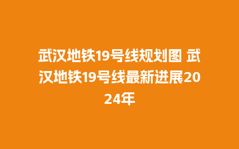 武汉地铁19号线规划图 武汉地铁19号线最新进展2024年