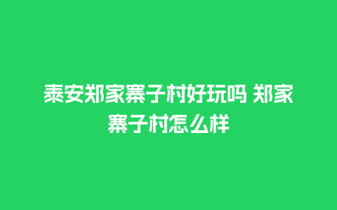 泰安郑家寨子村好玩吗 郑家寨子村怎么样