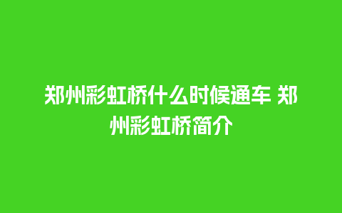 郑州彩虹桥什么时候通车 郑州彩虹桥简介