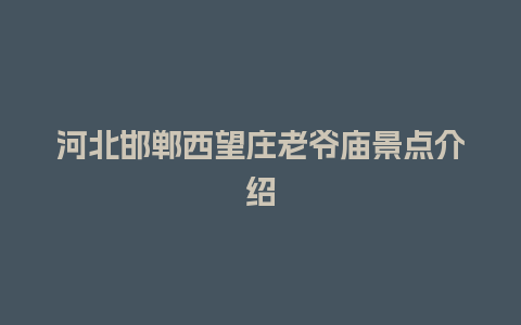 河北邯郸西望庄老爷庙景点介绍