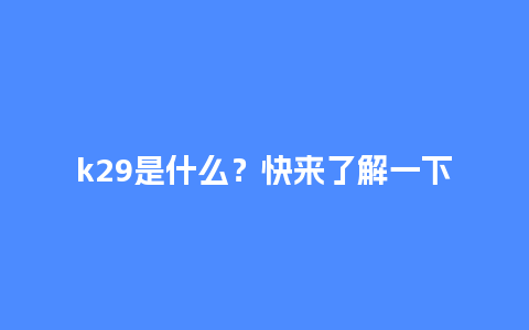 k29是什么？快来了解一下