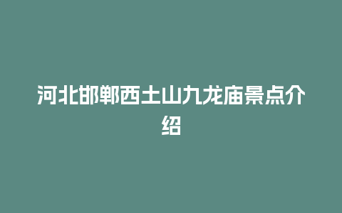 河北邯郸西土山九龙庙景点介绍