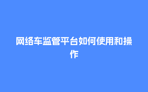 网络车监管平台如何使用和操作