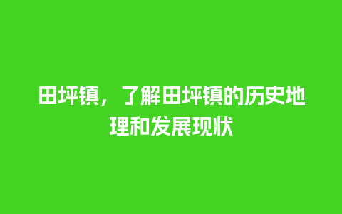 田坪镇，了解田坪镇的历史地理和发展现状