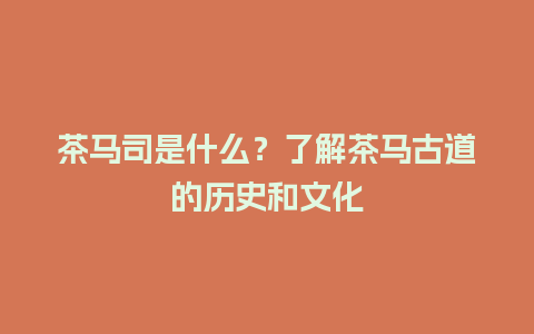 茶马司是什么？了解茶马古道的历史和文化