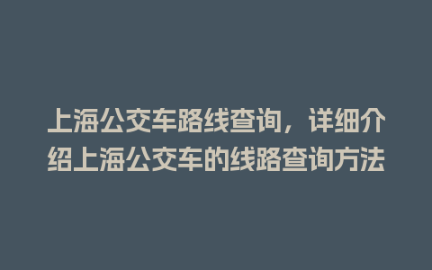 上海公交车路线查询，详细介绍上海公交车的线路查询方法