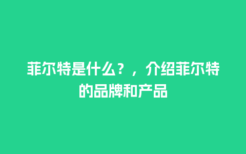 菲尔特是什么？，介绍菲尔特的品牌和产品