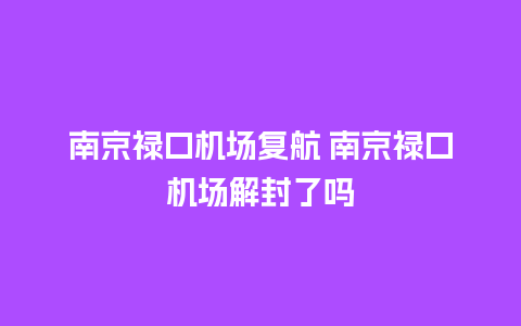 南京禄口机场复航 南京禄口机场解封了吗