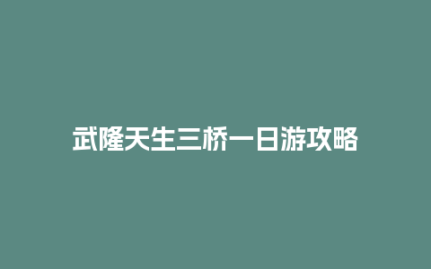 武隆天生三桥一日游攻略